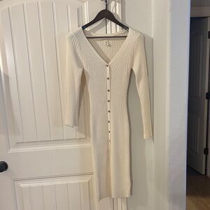 Cream Button-Down Knit Dress